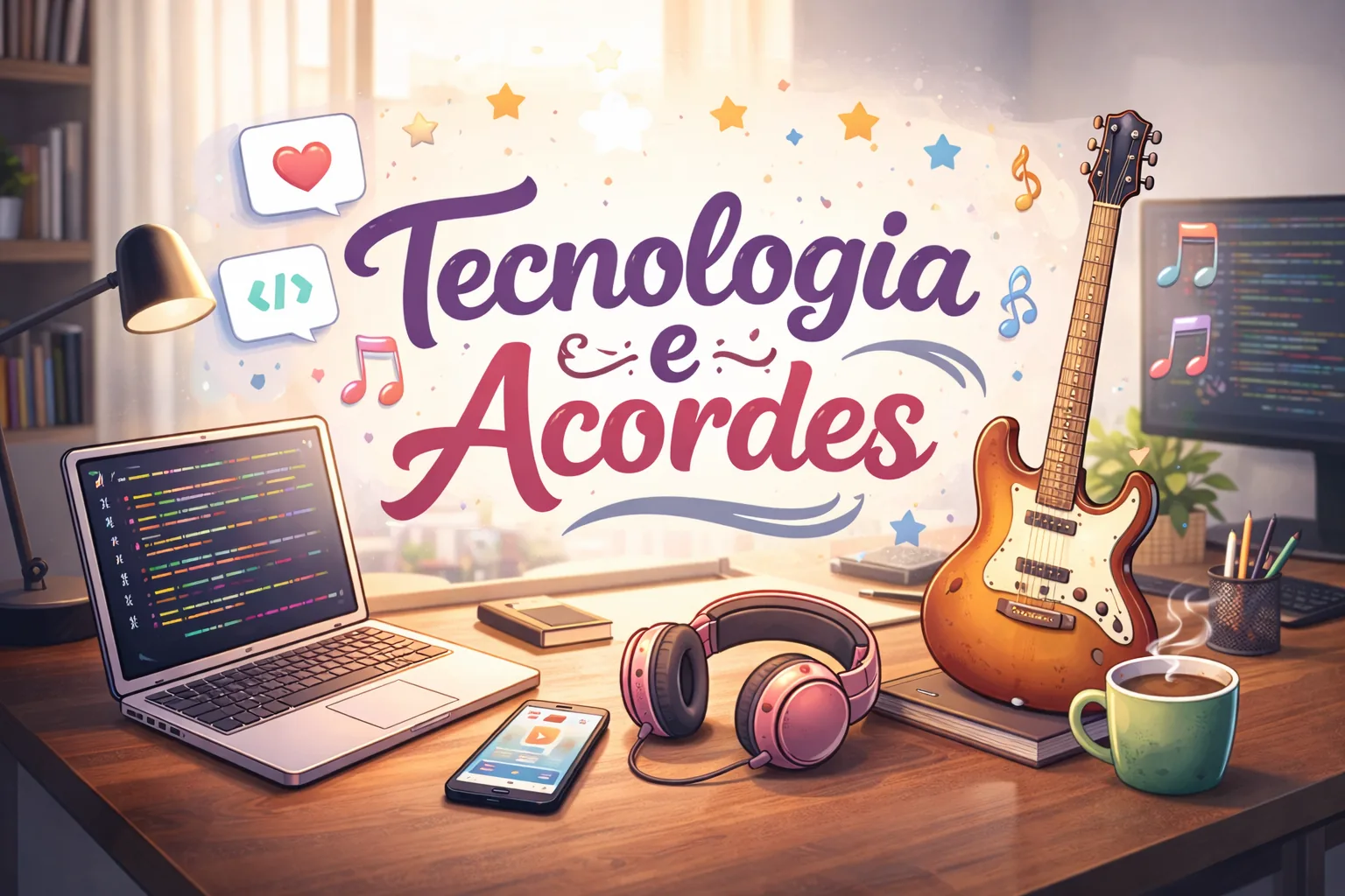 Capa do site Tecnologia e Acordes, unindo tecnologia, programação e música